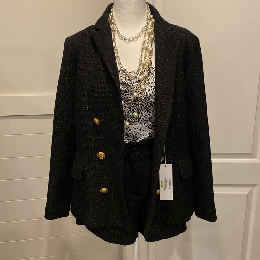 ✨🖤 BISHOP AND YOUNG Sparkle Black Tweed Blazer and Shorts Suite size S 🖤✨